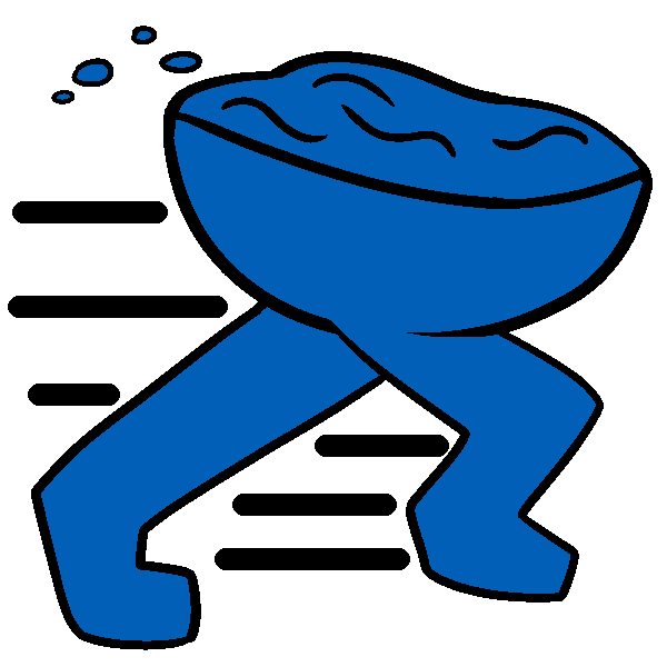 A pool of water with blue legs. It is mid-stride running with speed lines behind it.